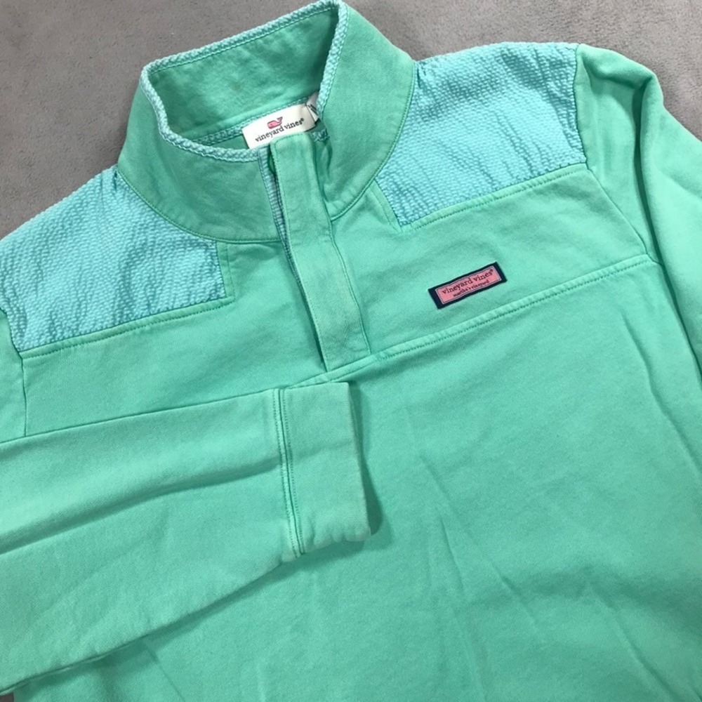 Vineyard Vines Sweater Men's Large Green 1/4 Button Mock Neck Pullover Preppy